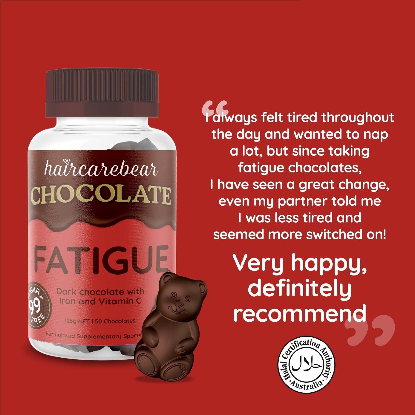 Fatigue Gummies Iron And Vitamin C 99% Sugar Free Dark Chocolate (For Support Energy Production) 50s