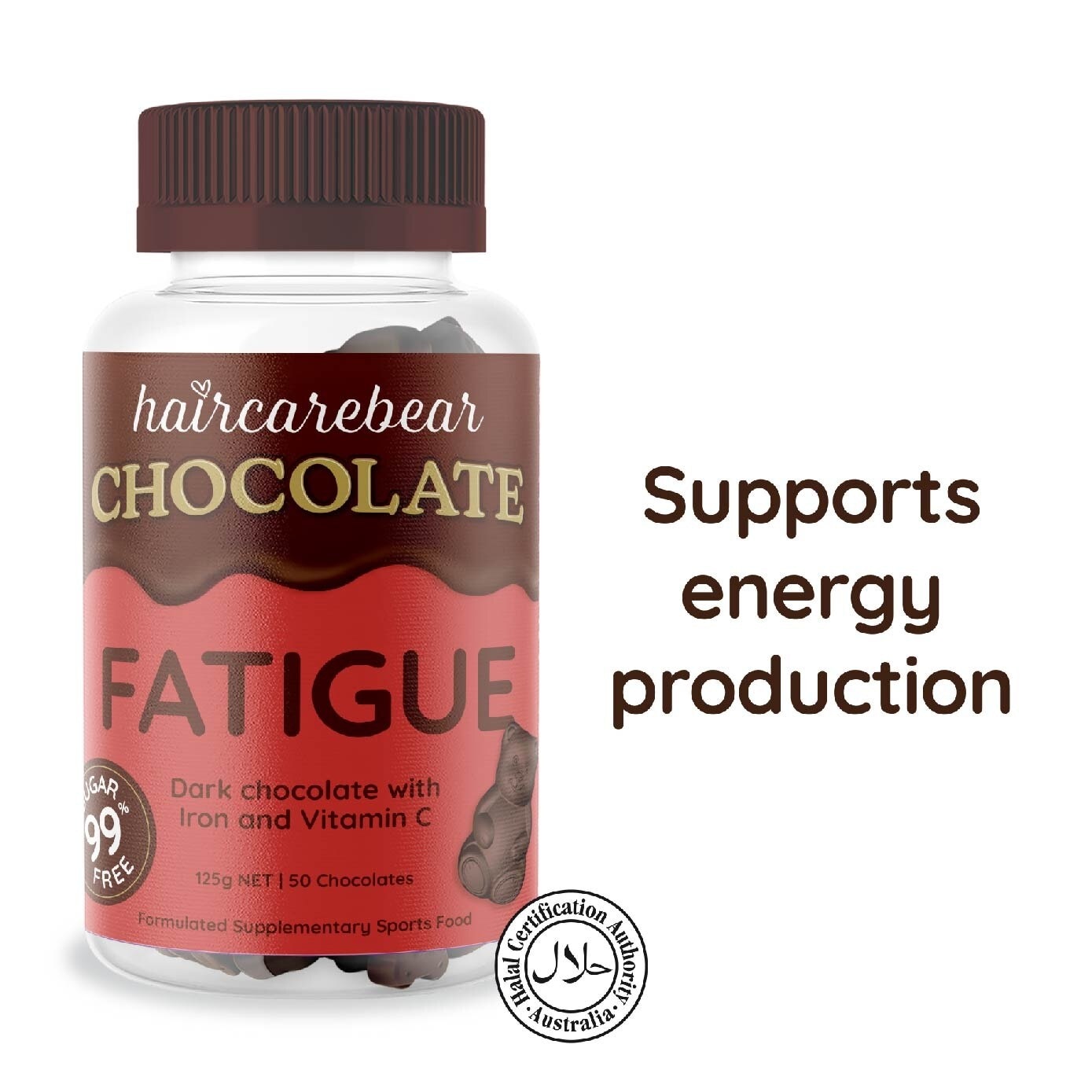 Fatigue Gummies Iron And Vitamin C 99% Sugar Free Dark Chocolate (For Support Energy Production) 50s