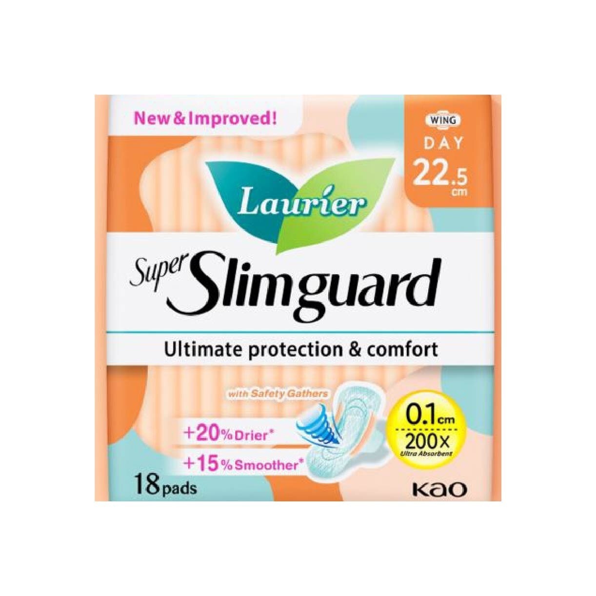 Super Slimguard Day Wing Sanitary Pad with Gathers 22.5cm 18s