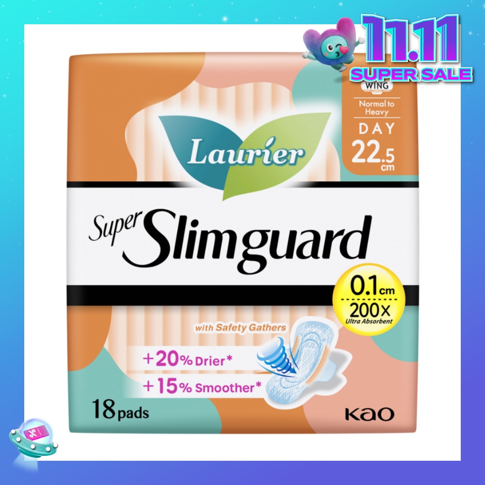 Super Slimguard Day Wing Sanitary Pad with Gathers 22.5cm 18s