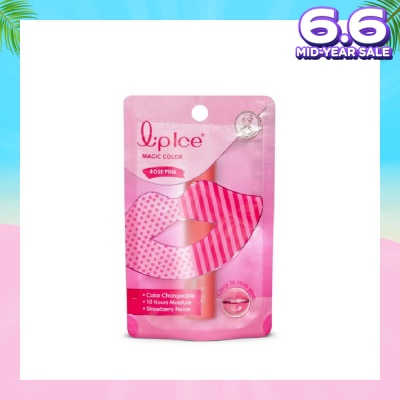MENTHOLATUM Lip Ice Magic Colour Rose Pink, Strawberry (Color Changing, Long Lasting Moisture For Fuller, Bouncy Lips, Protect Lips Against Harmful Environment) 2g