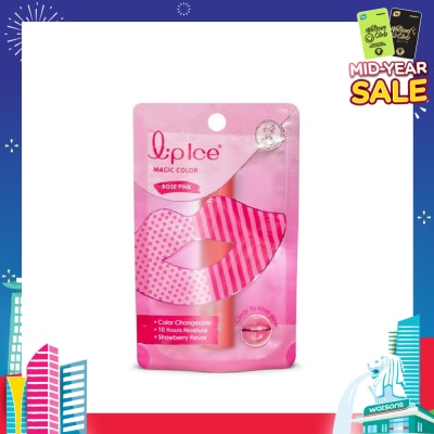 MENTHOLATUM Lip Ice Magic Colour Rose Pink, Strawberry (Color Changing, Long Lasting Moisture For Fuller, Bouncy Lips, Protect Lips Against Harmful Environment) 2g