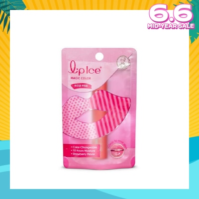 MENTHOLATUM Lip Ice Magic Colour Rose Pink, Strawberry (Color Changing, Long Lasting Moisture For Fuller, Bouncy Lips, Protect Lips Against Harmful Environment) 2g