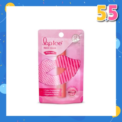MENTHOLATUM Lip Ice Magic Colour Rose Pink, Strawberry (Color Changing, Long Lasting Moisture For Fuller, Bouncy Lips, Protect Lips Against Harmful Environment) 2g