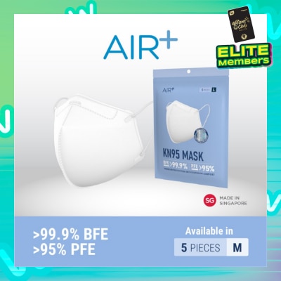 AIR+ KN95 Disposable Face Mask Size M (BFE >99.9% + PFE>95% + PM2.5) 5s