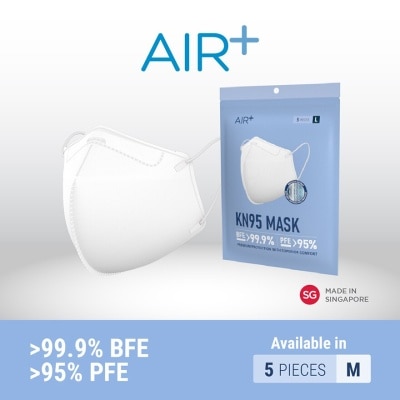 AIR+ KN95 Disposable Face Mask Size M (BFE >99.9% + PFE>95% + PM2.5) 5s