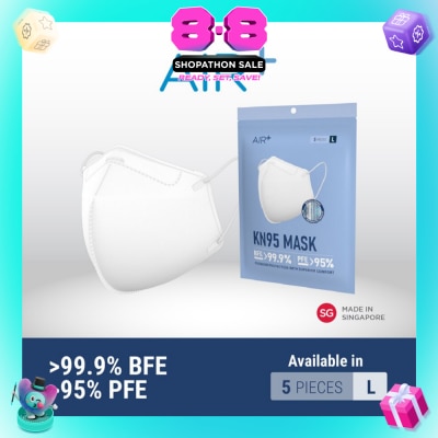 AIR+ - KN95 Disposable Face Mask Size L (BFE >99.9% + PFE>95% + PM2.5) 5s