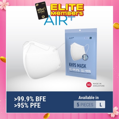 AIR+ KN95 Disposable Face Mask Size L (BFE >99.9% + PFE>95% + PM2.5) 5s