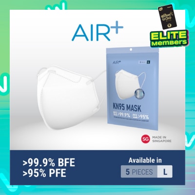 AIR+ KN95 Disposable Face Mask Size L (BFE >99.9% + PFE>95% + PM2.5) 5s