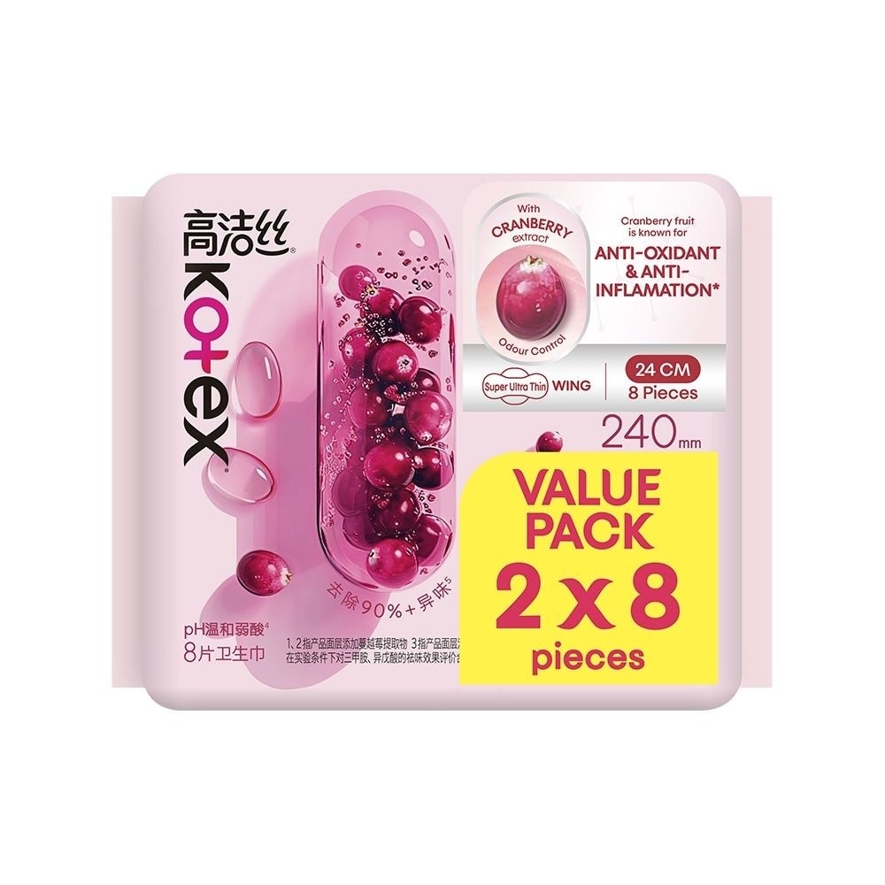 Odour Control Cranberry Extract Super Ultra Thin Wing Pad 24cm 8s x 2