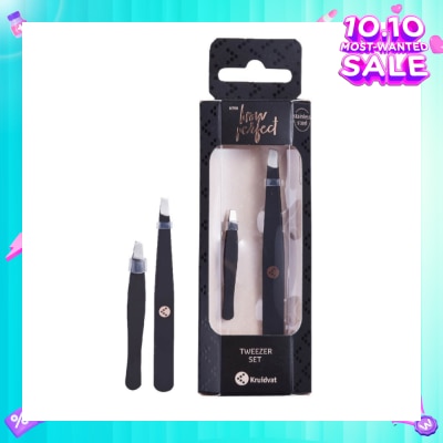 KRUIDVAT Tweezer Set (Two Slanted Stainless Steel Tweezers For An Accurate Grip) 2s