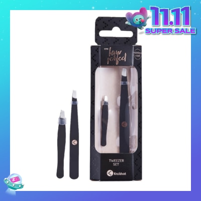 KRUIDVAT Tweezer Set (Two Slanted Stainless Steel Tweezers For An Accurate Grip) 2s