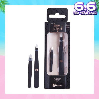 KRUIDVAT Tweezer Set (Two Slanted Stainless Steel Tweezers For An Accurate Grip) 2s