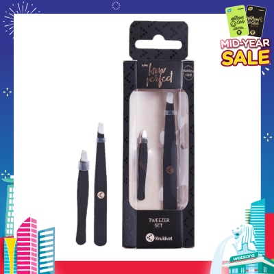 KRUIDVAT Tweezer Set (Two Slanted Stainless Steel Tweezers For An Accurate Grip) 2s