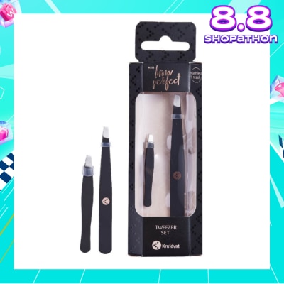 KRUIDVAT Tweezer Set (Two Slanted Stainless Steel Tweezers For An Accurate Grip) 2s