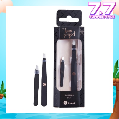 KRUIDVAT Tweezer Set (Two Slanted Stainless Steel Tweezers For An Accurate Grip) 2s