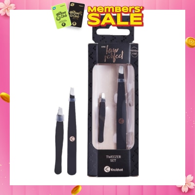 KRUIDVAT Tweezer Set (Two Slanted Stainless Steel Tweezers For An Accurate Grip) 2s