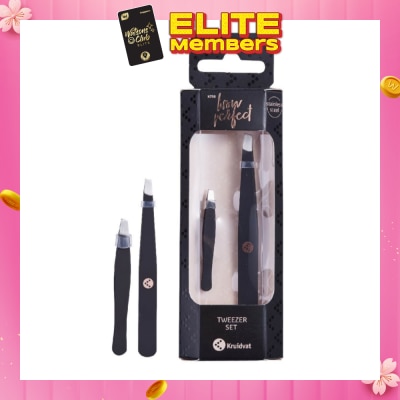 KRUIDVAT Tweezer Set (Two Slanted Stainless Steel Tweezers For An Accurate Grip) 2s