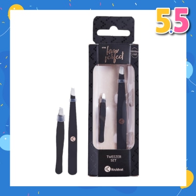 KRUIDVAT Tweezer Set (Two Slanted Stainless Steel Tweezers For An Accurate Grip) 2s