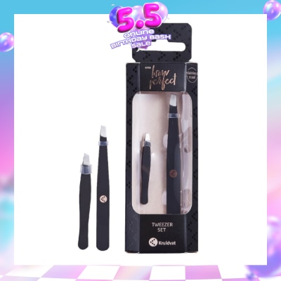 KRUIDVAT - Tweezer Set (Two Slanted Stainless Steel Tweezers For An Accurate Grip) 2s