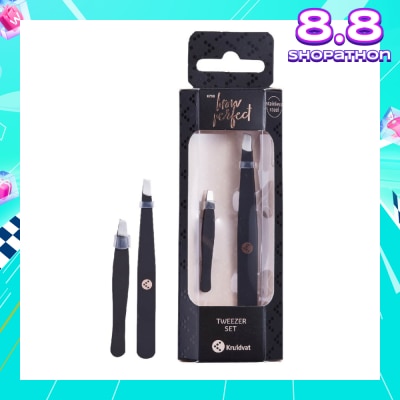 KRUIDVAT Tweezer Set (Two Slanted Stainless Steel Tweezers For An Accurate Grip) 2s