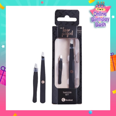 KRUIDVAT Tweezer Set (Two Slanted Stainless Steel Tweezers For An Accurate Grip) 2s