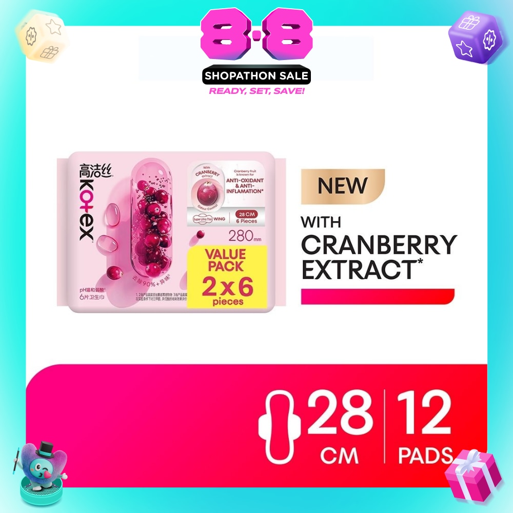 Odour Control Cranberry Extract Super Ultra Thin Wing Pad 28cm 6s x 2