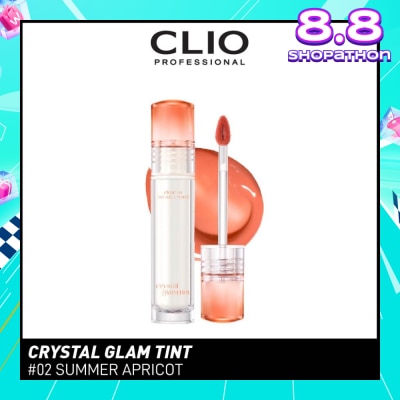 CLIO Crystal Glam Tint (02 Summer Apricot) Glowy Lip Appearance Without Making Your Lips Sticky 3.4g