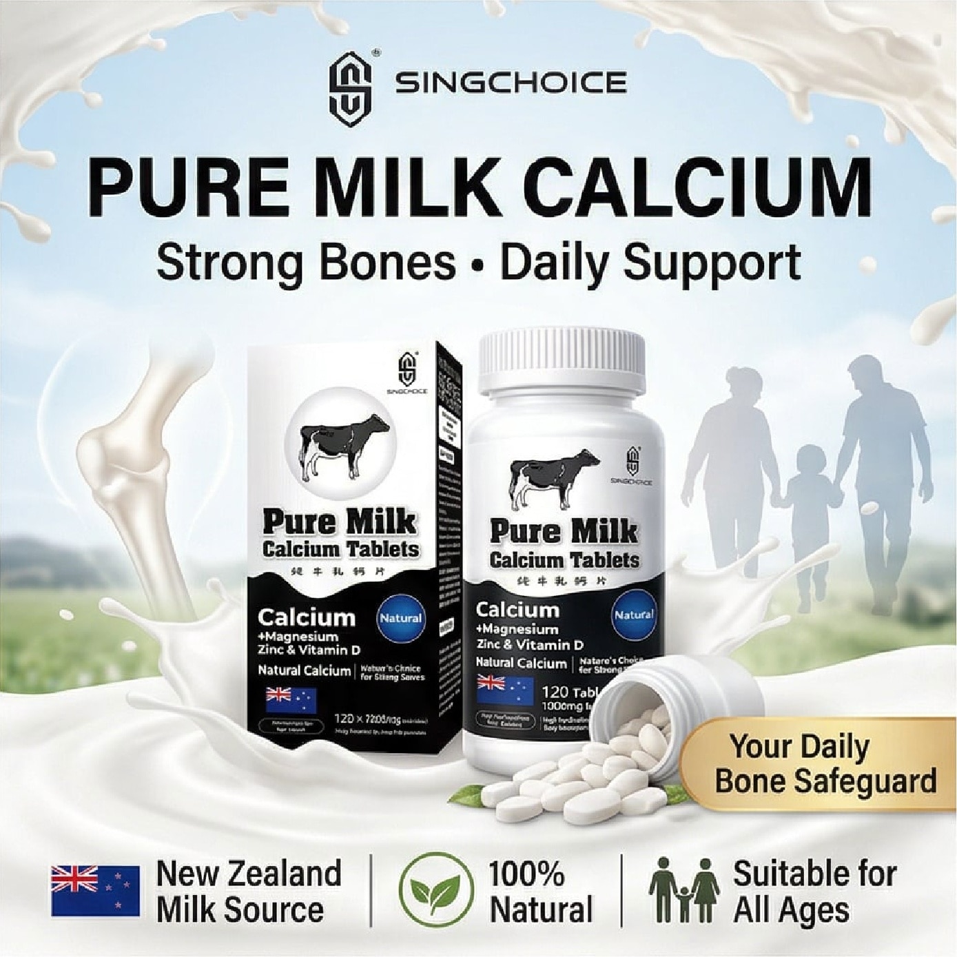 Pure Milk Calcium for Bone Strength & Bone Density Support Tablet 120s image