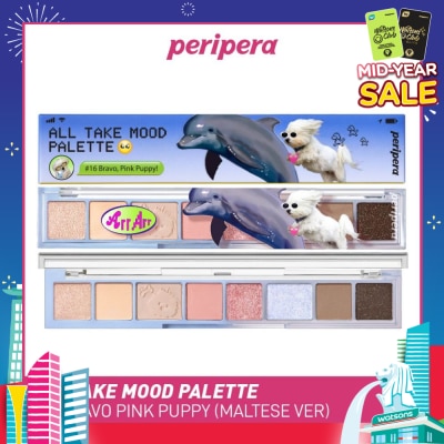 PERIPERA All Take Mood Palette, 16 Bravo Pink Puppy (Maltese Ver), Eye Makeup Palette That Fulfills The Whole Area Of Eye Makeup 6.8g
