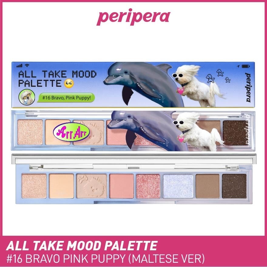 All Take Mood Palette, 16 Bravo Pink Puppy (Maltese Ver), Eye Makeup Palette That Fulfills The Whole Area Of Eye Makeup 6.8g