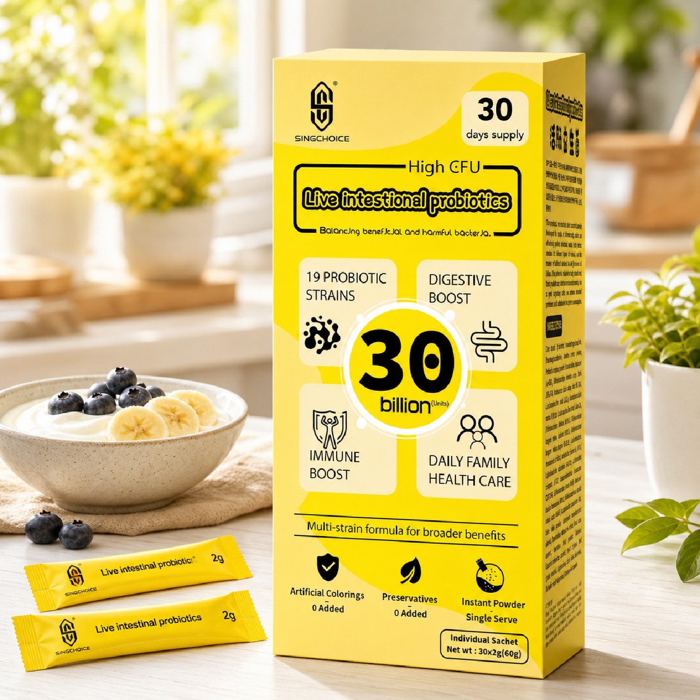 Live Intestinal Probiotics for Digestive Health, Gut Balance & Daily Immunity Support Sachet 30s image
