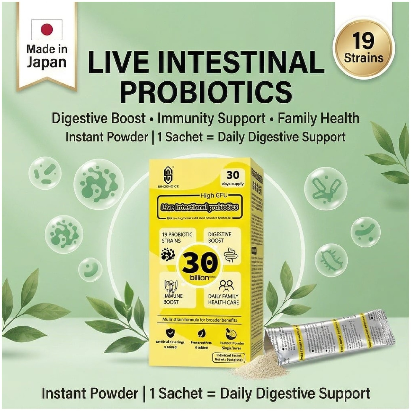 Live Intestinal Probiotics for Digestive Health, Gut Balance & Daily Immunity Support Sachet 30s image