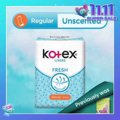 KOTEX Kotex Fresh Panty Liner Regular Unscented 40s
