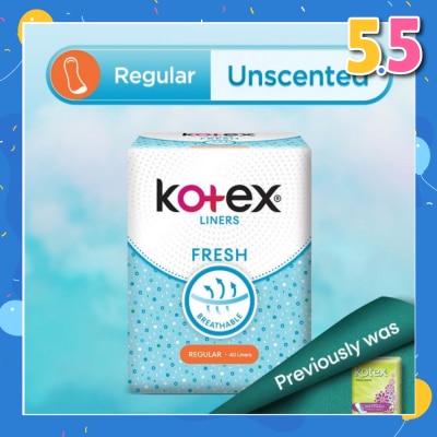 KOTEX Kotex Fresh Panty Liner Regular Unscented 40s