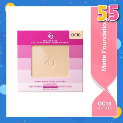 ZA Perfect Fit Two Way Foundation n(Refill) Oc10, Softly Hide Pores, Minimizes The Appearance Of Pores, Uneven Skin Tone And Dullness 8g