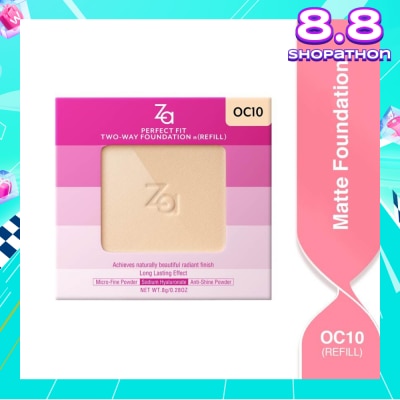 ZA Perfect Fit Two Way Foundation n(Refill) Oc10, Softly Hide Pores, Minimizes The Appearance Of Pores, Uneven Skin Tone And Dullness 8g