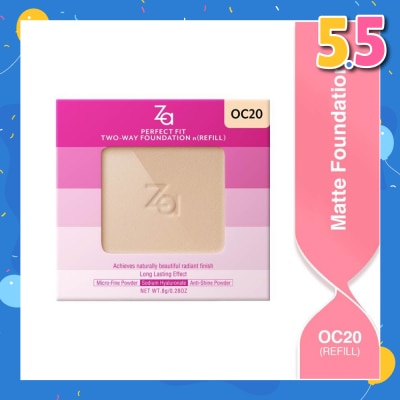 ZA Perfect Fit Two Way Foundation n(Refill) Oc20, Softly Hide Pores, Minimizes The Appearance Of Pores, Uneven Skin Tone And Dullness 8g