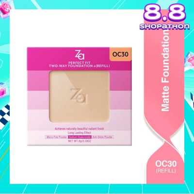 ZA Perfect Fit Two Way Foundation n(Refill) Oc30, Softly Hide Pores, Minimizes The Appearance Of Pores, Uneven Skin Tone And Dullness 8g