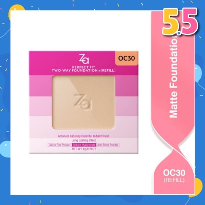ZA Perfect Fit Two Way Foundation n(Refill) Oc30, Softly Hide Pores, Minimizes The Appearance Of Pores, Uneven Skin Tone And Dullness 8g