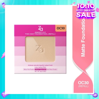 ZA Perfect Fit Two Way Foundation n(Refill) Oc30, Softly Hide Pores, Minimizes The Appearance Of Pores, Uneven Skin Tone And Dullness 8g
