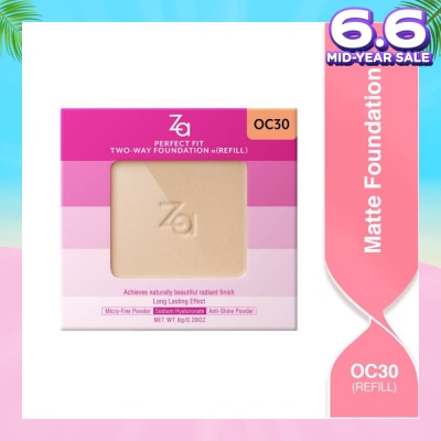 ZA Perfect Fit Two Way Foundation n(Refill) Oc30, Softly Hide Pores, Minimizes The Appearance Of Pores, Uneven Skin Tone And Dullness 8g