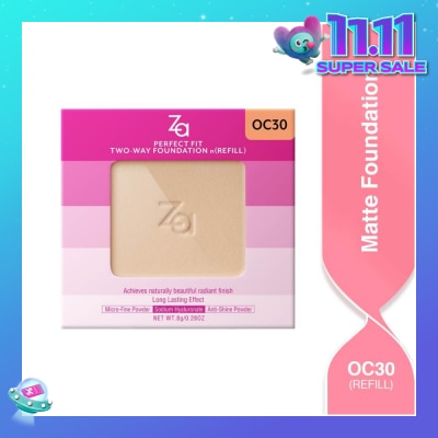 ZA Perfect Fit Two Way Foundation n(Refill) Oc30, Softly Hide Pores, Minimizes The Appearance Of Pores, Uneven Skin Tone And Dullness 8g