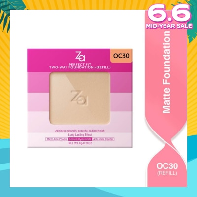 ZA Perfect Fit Two Way Foundation n(Refill) Oc30, Softly Hide Pores, Minimizes The Appearance Of Pores, Uneven Skin Tone And Dullness 8g