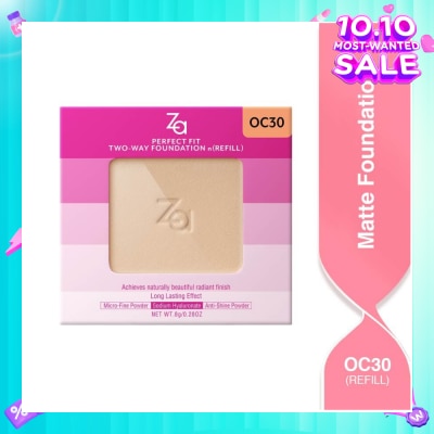 ZA Perfect Fit Two Way Foundation n(Refill) Oc30, Softly Hide Pores, Minimizes The Appearance Of Pores, Uneven Skin Tone And Dullness 8g