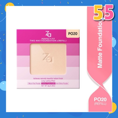 ZA Perfect Fit Two Way Foundation n(Refill) Po20, Softly Hide Pores, Minimizes The Appearance Of Pores, Uneven Skin Tone And Dullness 8g