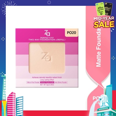 ZA Perfect Fit Two Way Foundation n(Refill) Po20, Softly Hide Pores, Minimizes The Appearance Of Pores, Uneven Skin Tone And Dullness 8g