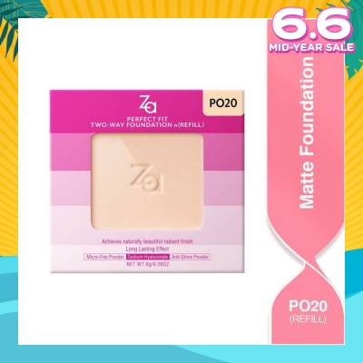 ZA Perfect Fit Two Way Foundation n(Refill) Po20, Softly Hide Pores, Minimizes The Appearance Of Pores, Uneven Skin Tone And Dullness 8g