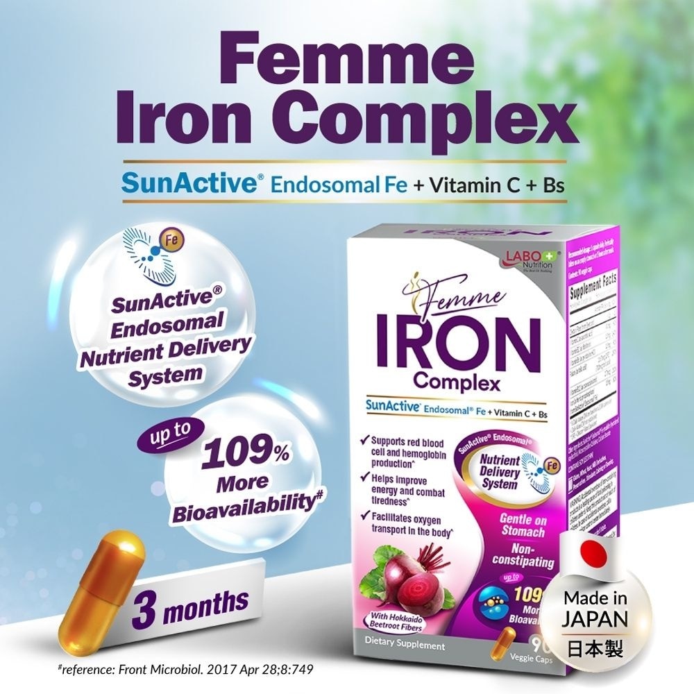 Femme Iron Complex SunActive Iron Women’s Supplement Capsule (Gentle on Stomach + No Constipation + Vegan for Boost Energy & Immunity) 90s