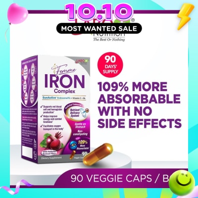 LABO NUTRITION Femme Iron Complex SunActive Iron Women’s Supplement Capsule (Gentle on Stomach + No Constipation + Vegan for Boost Energy & Immunity) 90s image